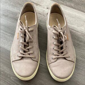 Ecco Soft 7 Leather Sneakers Shoes Taupe Beige Greige Lace Up Low Top $170 Sz 12